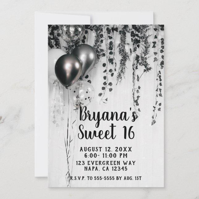 Invitación Globos Metálicos de Fiesta Rustic Ivy Blancos Cump (Anverso)
