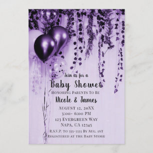 Invitación Globos Metálicos Morados para Fiesta de Revelación
