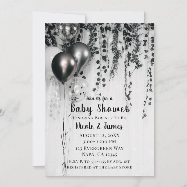 Invitación Globos Metálicos para Fiesta Rústicos con Hiedra B (Anverso)