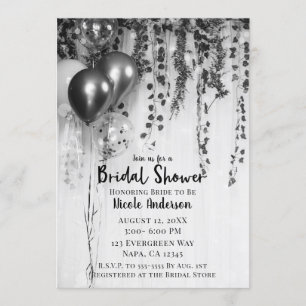Invitación Globos Metálicos Plateados Bridal Shower con Hiedr