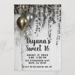 Invitación Globos metálicos plateados y dorados para fiesta I