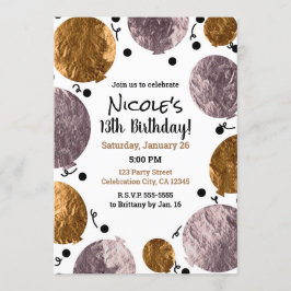 Invitación Globos Metálicos Rosa Glam Dorado Cumpleaños