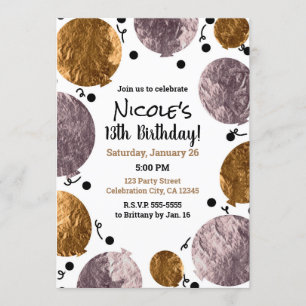 Invitación Globos Metálicos Rosa Glam Dorado Cumpleaños