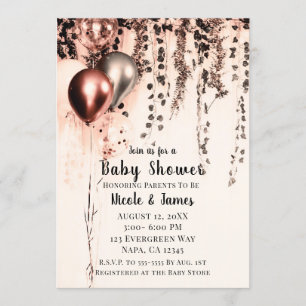 Invitación Globos metálicos rosados Baby Shower ruso