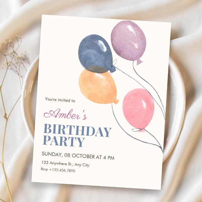 Invitación Globos minimalistas de cumpleaños (Subido por el creador)