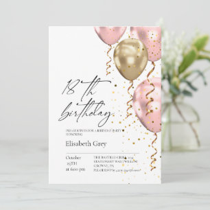 Invitación Globos modernos de color rosa con rubor dorado par