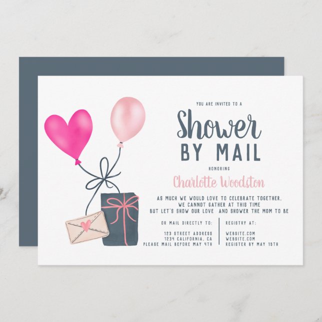 Invitación globos modernos ilustracion ducha de bebé por corr (Anverso / Reverso)