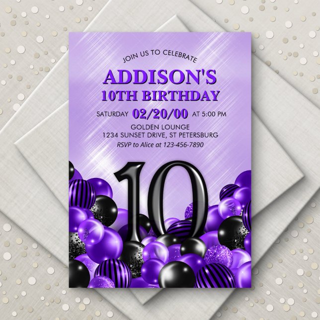 Invitación Globos Morado 10 cumpleaños (Subido por el creador)