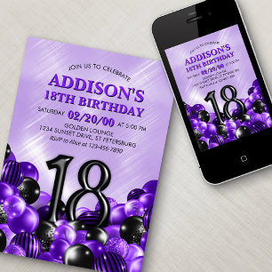 Invitación Globos Morado 18 cumpleaños