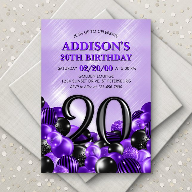 Invitación Globos Morado 20 cumpleaños (Subido por el creador)
