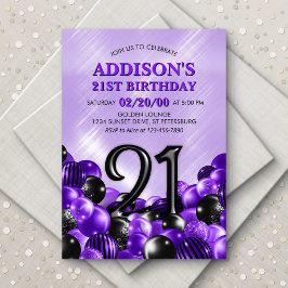 Invitación Globos Morado 21 cumpleaños