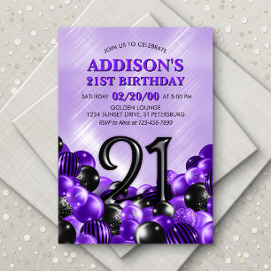 Invitación Globos Morado 21 cumpleaños