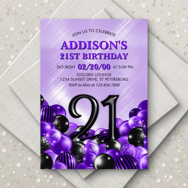 Invitación Globos Morado 21 cumpleaños (Subido por el creador)
