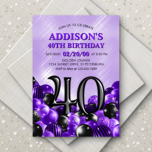 Invitación Globos Morado 40 cumpleaños