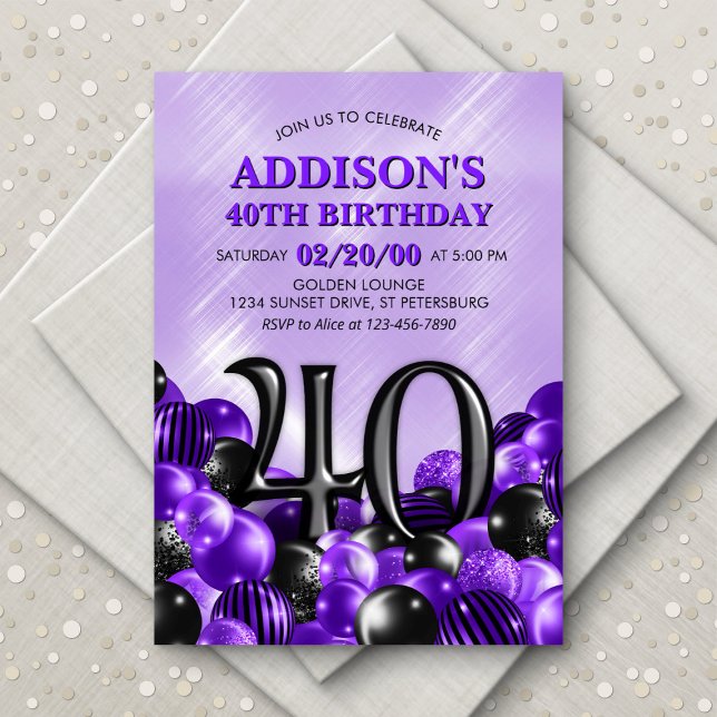 Invitación Globos Morado 40 cumpleaños (Subido por el creador)