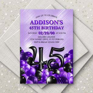 Invitación Globos Morado 45º cumpleaños