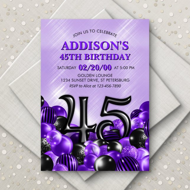 Invitación Globos Morado 45º cumpleaños (Subido por el creador)