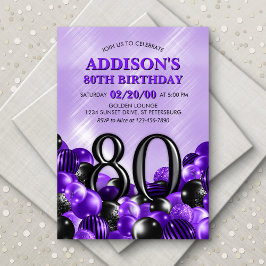 Invitación Globos Morado 80 cumpleaños