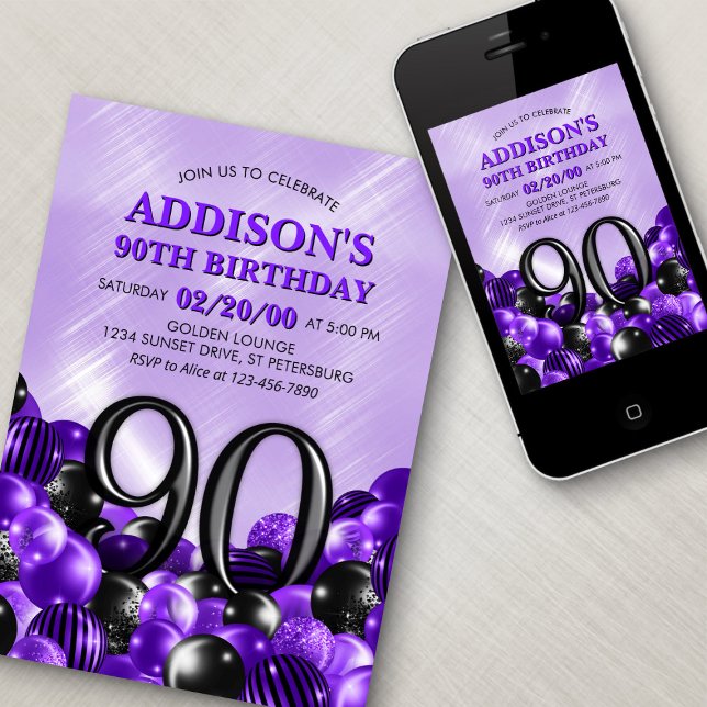 Invitación Globos Morado 90 cumpleaños (Subido por el creador)