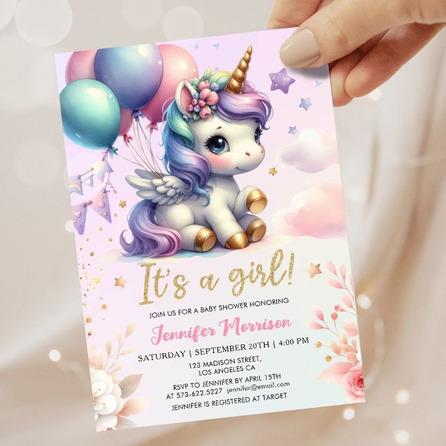 Invitación Globos morados rosados de Chica de Baby Shower de  (Subido por el creador)