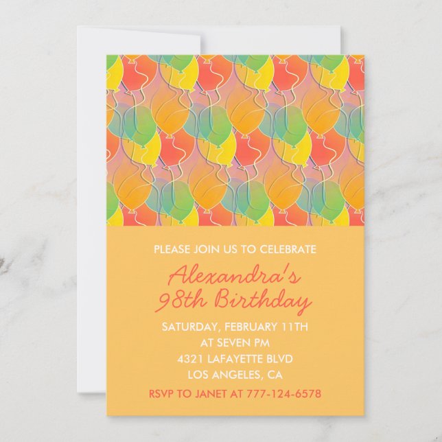 Invitación Globos Naranjas Sencillos Vintage cumpleaños 98 (Anverso)