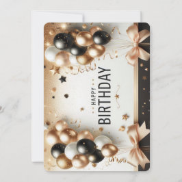 Invitación Globos negros blancos y dorados Elegante Cumpleaño
