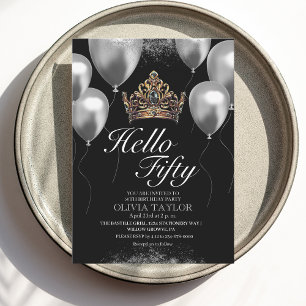 Invitación Globos negros coronan 50 cumpleaños