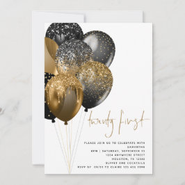 Invitación Globos negros de oro moderno Fiesta 21