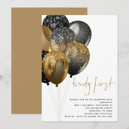 Invitación Globos negros de oro moderno Fiesta 21