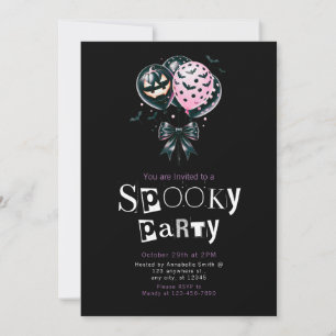 Invitación Globos negros rosados Halloween Minimalista modern