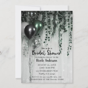 Invitación Globos Negros Verdes Selva Hiedra Despedida de Sol