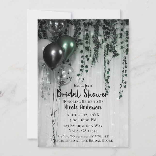 Invitación Globos Negros Verdes Selva Hiedra Despedida de Sol (Anverso)