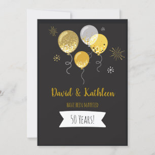 Invitación Globos Negros y Dorados Fiesta de Aniversario 50