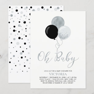 Invitación Globos Negros y Plateados Oh Baby Niño Baby Show