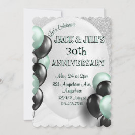 Invitación Globos negros y verdes menta