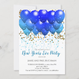 Invitación Globos Neon Blue Y Confetti De Oro En Blanco