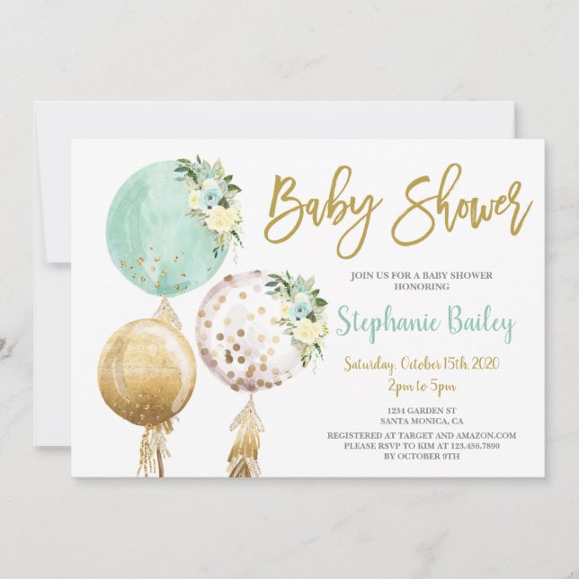 Invitación Globos neutrales de género Baby Shower (Anverso)