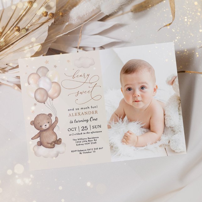 Invitación Globos Neutrales de Oso de Teddy Primer Fiesta de  (Subido por el creador)