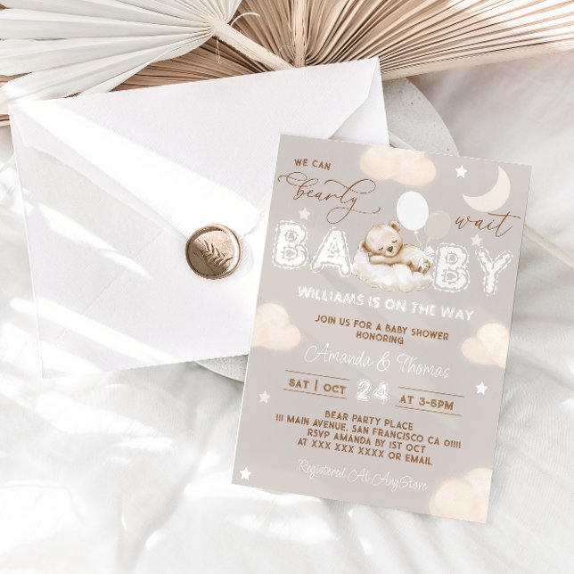 Invitación Globos neutrales del oso durmiente Baby Shower (Subido por el creador)