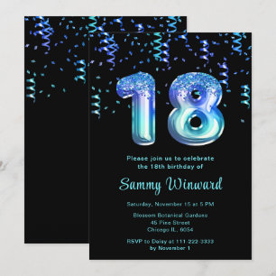 Invitación Globos oceánicos de cumpleaños 18 con Confetti