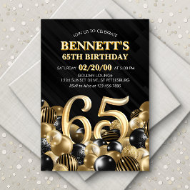 Invitación Globos Oro Negro 65º cumpleaños