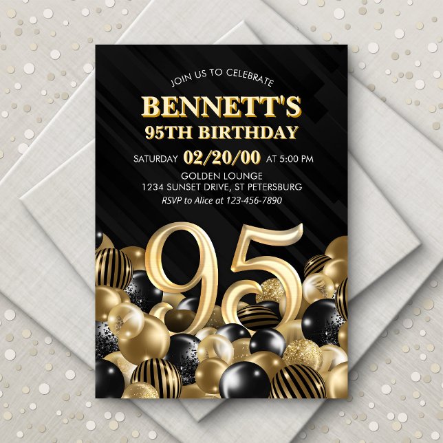 Invitación Globos Oro Negro 95º cumpleaños (Subido por el creador)