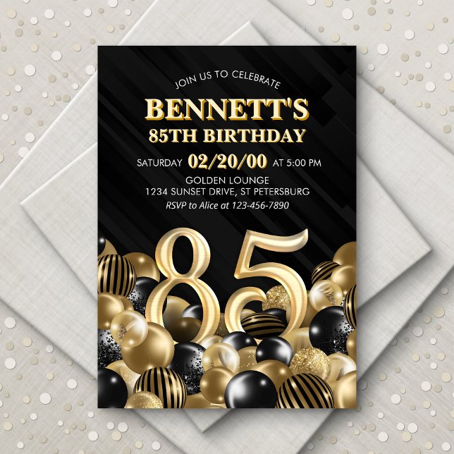 Invitación Globos Oro Negro Oro 85 cumpleaños (Subido por el creador)