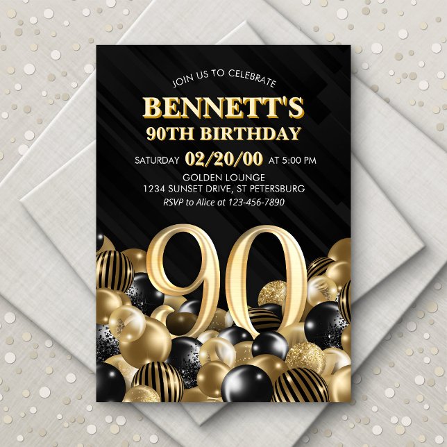 Invitación Globos Oro Negro Oro 90 cumpleaños (Subido por el creador)