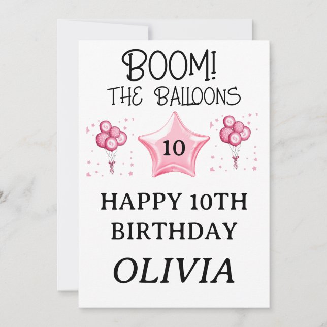 Invitación Globos para Celebración de Cumpleaños Moderno para (Anverso)