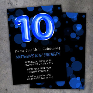 Invitación Globos para cumpleaños 10 niños niño azul fiesta