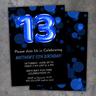 Invitación Globos para cumpleaños 13 niños azul niño fiesta
