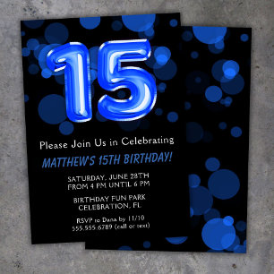 Invitación Globos para cumpleaños 15 niños azul niño fiesta