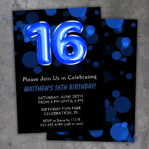 Invitación Globos para cumpleaños 16 niños azul niño fiesta