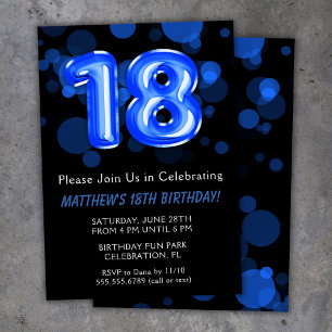 Invitación Globos para cumpleaños 18 niños azul niño fiesta